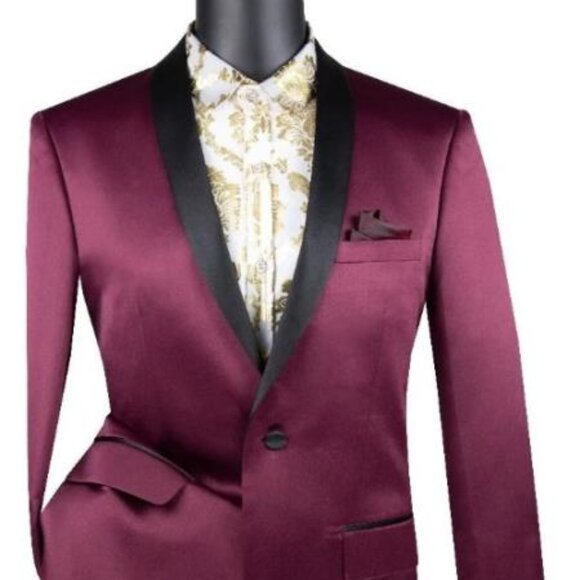 Shiny Suit - Sharkskin Tuxedo - Bright Color Burgundy...